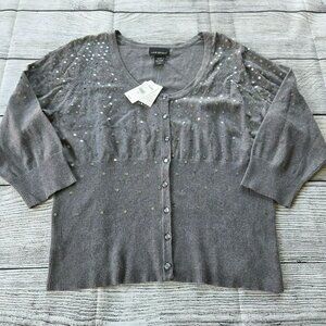 Lane Bryant NWT 18/20 button up top sweater with sequins plus size Gray